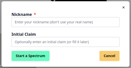 Form to enter your nickname and an optional initial claim